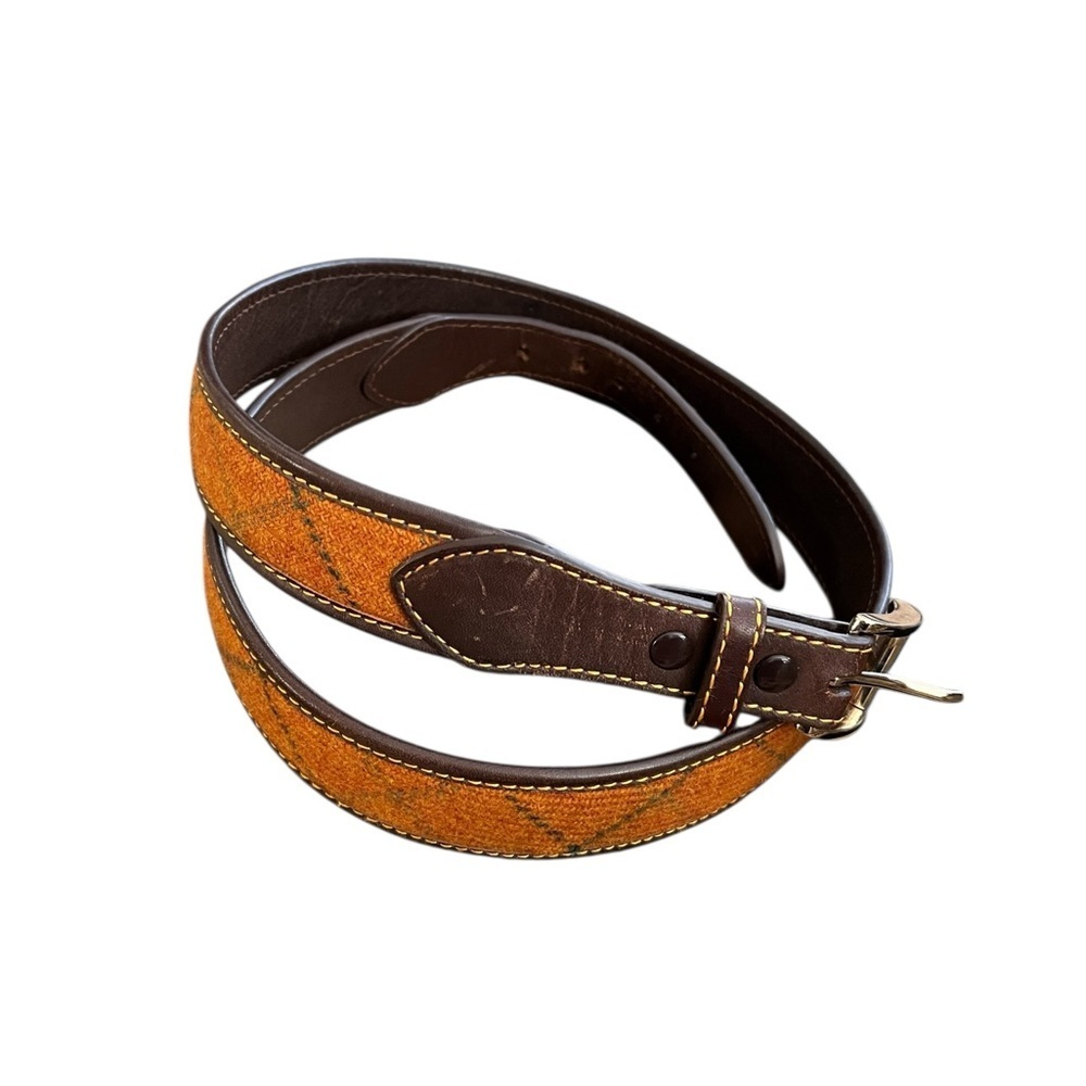 Men’s Woven Fabric Belt with Brown Leather Trim